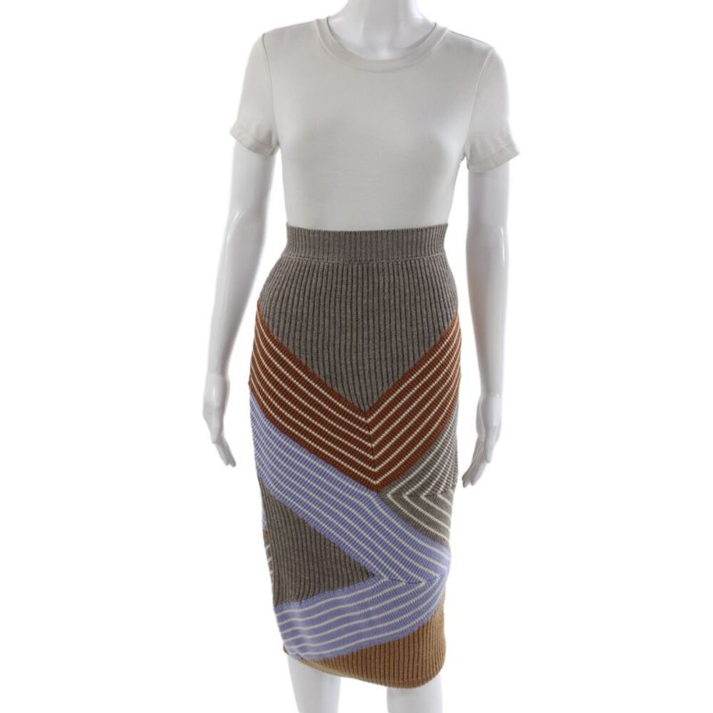 Stella McCartney Womens Straight Pencil Wool Geometric Midi Skirt Brown Size 40